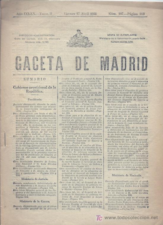 Coleccionismo de revistas y peri&oacute;dicos: Gaceta de Madrid [ Diario Oficial de la Rep&uacute;blica] - 1931