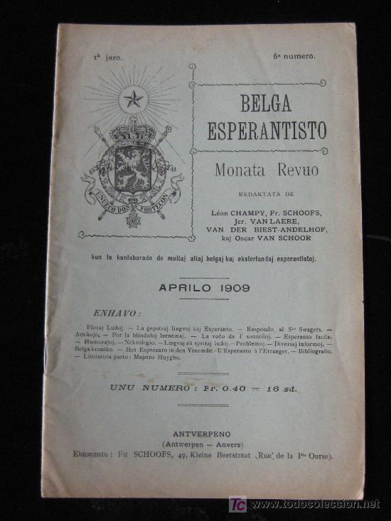 Collection Magazines and Newspapers: ESPERANTO. BELGA ESPERANTISTO N&ordm;6. ABRIL 1909.