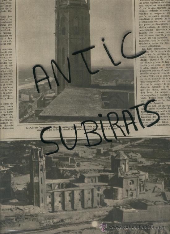 Coleccionismo de revistas y peri&oacute;dicos: LA VANGUARDIA A&Ntilde;O 1932 CATEDRAL DE LLEIDA LERIDA CASTELLERS DEL VENDRELL TORRADEMBARRA AZNALCAZAR