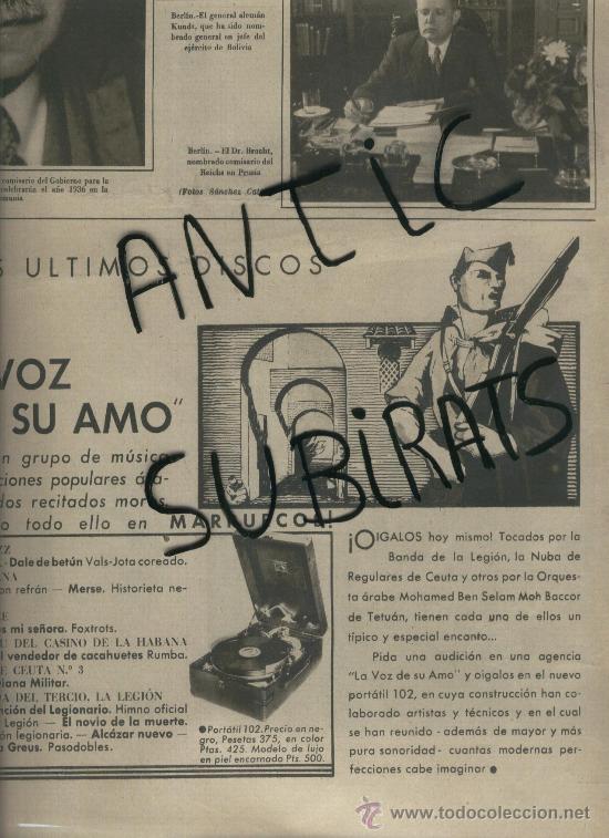 Coleccionismo de revistas y peri&oacute;dicos: LAVANGUARDIA.04-11-1932.PUBLICIDAD. LA VOZ DE SU AMO.BANDA DE LA LEGION. NUBA DE REGULARES DE CEUTA.