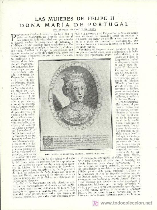 Coleccionismo de Revistas y Peri&oacute;dicos: Las Mujeres de Felipe II: Do&ntilde;a Mar&iacute;a de Portugal / art&iacute;culo de Enrique Pacheco - 1919