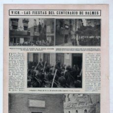 Coleccionismo de Revistas y Periódicos: HOJA DE REVISTA 1910~VIC~FIESTAS DEL CENTENARIO DEL FILOSOFO JAIME BALMES