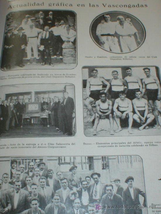 Collezionismo di Riviste e Giornali: BILBAO Y SAN SEBASTIAN PELOTARIS PELOTA VASCA 1927 LAMINA REVISTA MEDITERRANEO