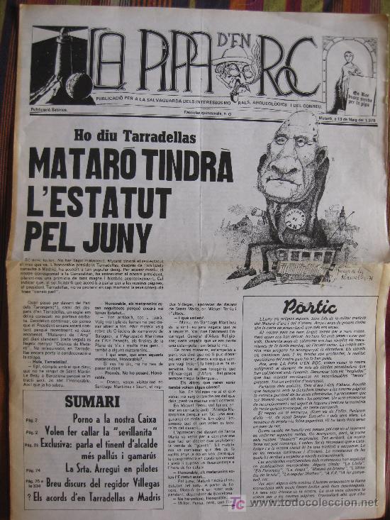 Collectionnisme de Revues et Journaux: LA PIPA D'EN ROC. PUBLICACI&Oacute; SAT&Iacute;RICA. MATARO 13 MAIG 1978.FASCICLES QUINCENALS. N&ordm; 0.