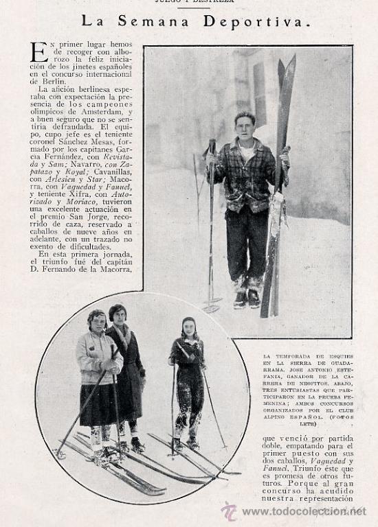 Coleccionismo de revistas y peri&oacute;dicos: GUADARRAMA 1930 TEMPORADA DE ESQU&Iacute;, JOS&Eacute; ANTONIO ESTEFANIA, FOTO HOJA REVISTA