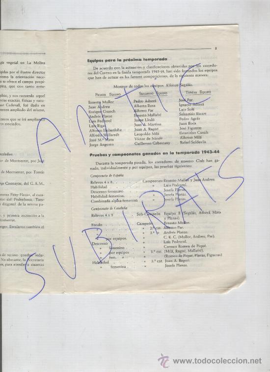 Coleccionismo de Revistas y Peri&oacute;dicos: CIRCULAR. C.E.C.POSGUERRA.ESQUI. SKI.A&Ntilde;O 1943. CLASIFICACION DE LOS CAMPEONATOS.
