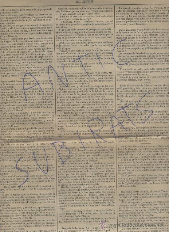 Coleccionismo de revistas y peri&oacute;dicos: PERIODICO.EL MOTIN.26-05-1887.LINARES.CEVICO DE LATORRE.VILLAMEDIANA.VALDESALA.GENAVE.RIO TINTO.