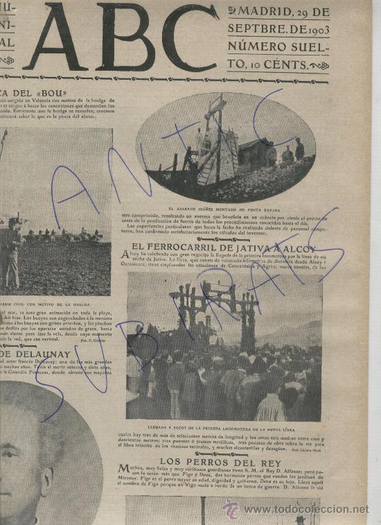 Coleccionismo de Revistas y Peri&oacute;dicos: ABC A&Ntilde;O 1903 FOTOS FERROCARIL DE JATIVA A ALCOY BOMBEROS DE SEVILLA OROZCO EN OROPESA