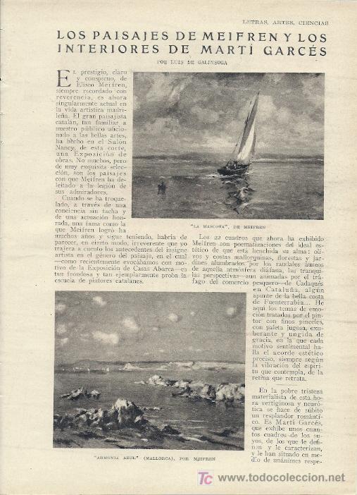 Colecionismo de Revistas e Jornais: * PINTURA * Los paisajes de Meifren y los interiores de Mart&iacute; Garc&eacute;s / por Luis de Galinsoga - 1928