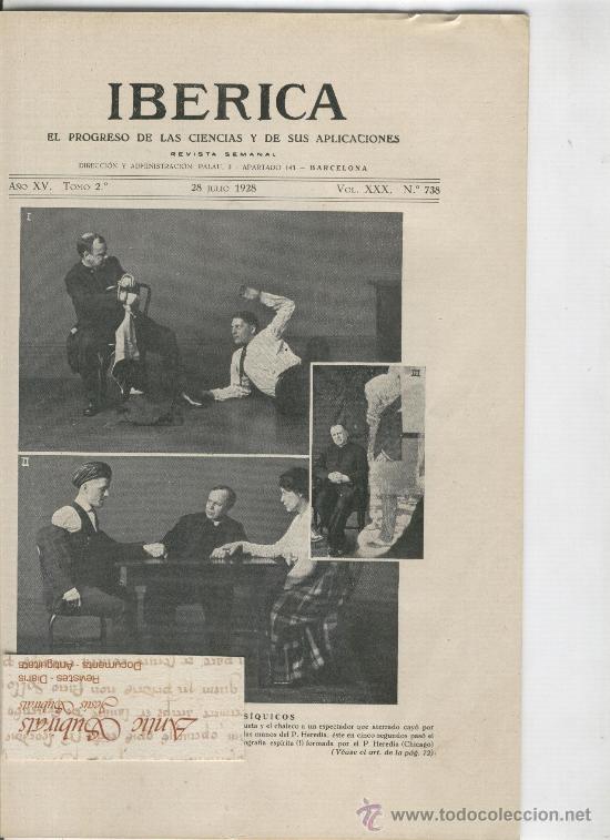 Colecionismo de Revistas e Jornais: IBERICA 738 1928 FENOMENOS PSIQUICOS HEREDIA PSICOLOGIA  PARANORMALES ESPIRITISMO OCULTISMO