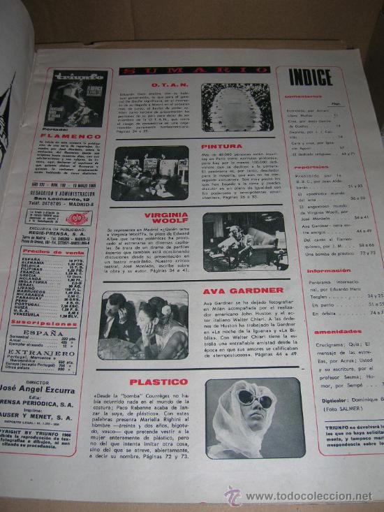 Coleccionismo de Revistas y Peri&oacute;dicos: Triunfo n&ordm; 198. A&ntilde;o 1966. Marujita Diaz, Ava Gardner, Mari Carrillo, La O.T.A.N., Dominique Boschero