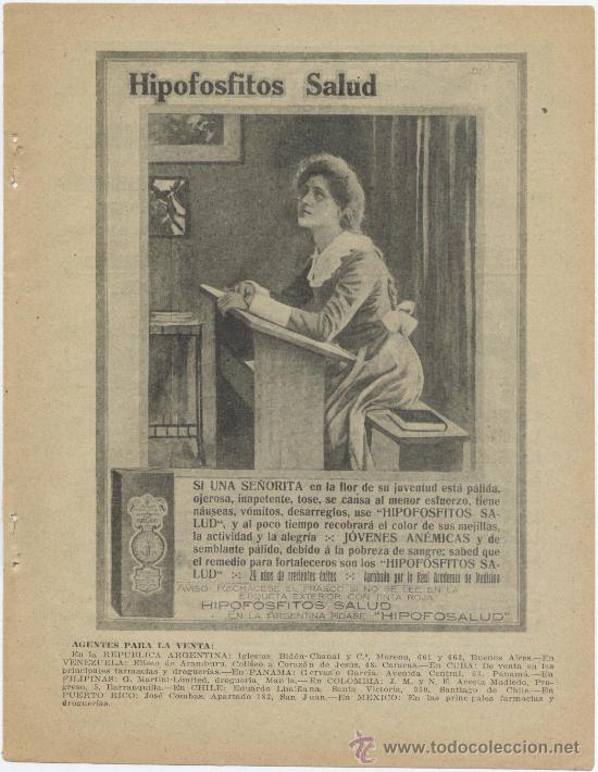 Coleccionismo de revistas y peri&oacute;dicos: ANUNCIO *HIPOFOSFITOS SALUD* - HOJA REVISTA A&Ntilde;O 1920