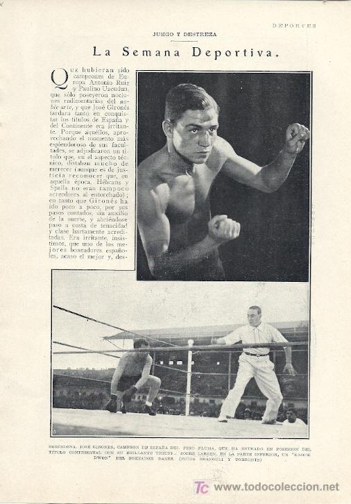 Coleccionismo de Revistas y Peri&oacute;dicos: Boxeo: Jos&eacute; Giron&eacute;s. F&uacute;tbol : im&aacute;genes de lances de juego de partido Ahtletic-Real  Madrid ...- 1929
