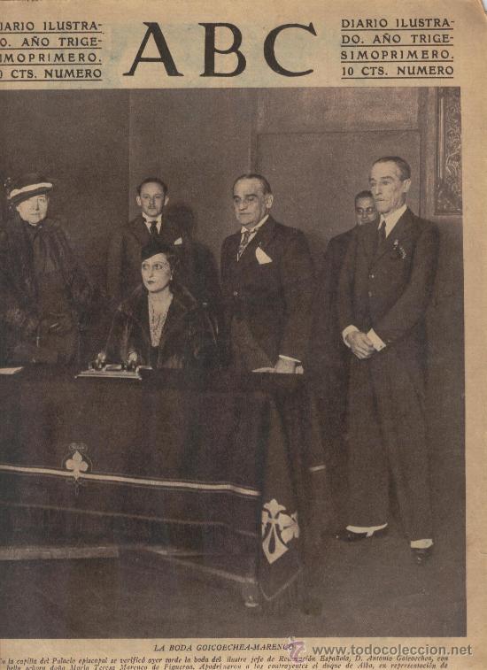 Coleccionismo de revistas y peri&oacute;dicos: RECORTE DE PRENSA. ABC. A&Ntilde;OS 30. BODA DE ANTONIO GOICOCHEA.CON TERESA MARENCO DE FIGUEROA.RENOVACION
