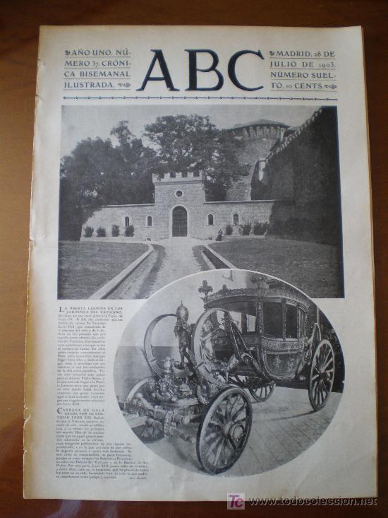 Coleccionismo de revistas y peri&oacute;dicos: ABC N&ordm; 37 (28/07/03) SANTIAGO VALENCIA NOVELDA ALICANTE SAN SEBASTIAN MADRID VATICANO LEON XIII