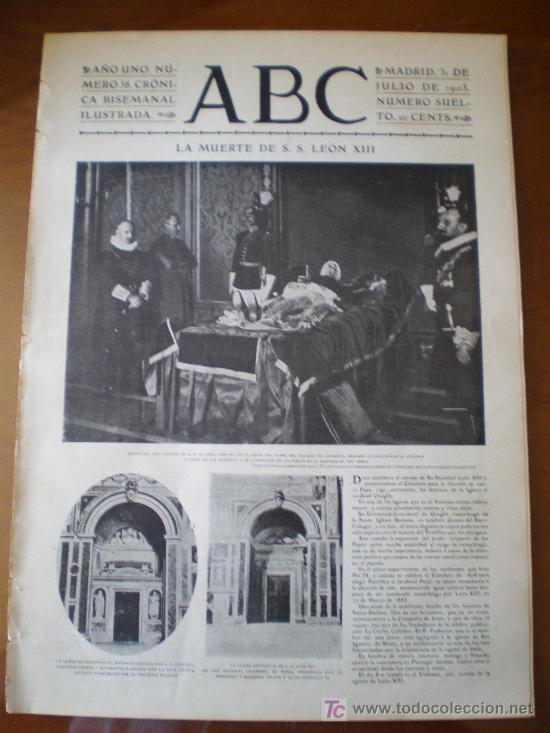 Coleccionismo de revistas y peri&oacute;dicos: ABC N&ordm; 38 (31/07/03) PEGO VALENCIA BARRIO INJURIAS CORU&Ntilde;A SAN SEBASTIAN MONACO PAPA LEON XIII