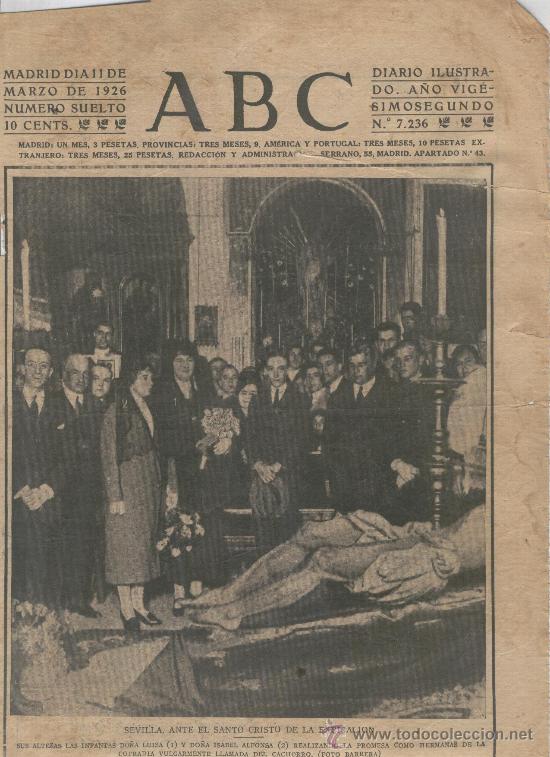 Coleccionismo de Revistas y Peri&oacute;dicos: RECORTE DE PRENSA. A&Ntilde;O 1926. ABC.SEVILLA. EL CRISTO DE LA EXPIRACION.COFRADIA DEL CACHORRO.SEMANA SA