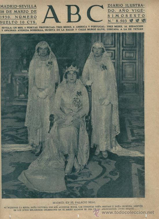 Coleccionismo de revistas y peri&oacute;dicos: RECORTE DE PRENSA. ABC. 28-03-1930. LA REINA Y LAS INFANTAS EN EL PALACIO REAL.