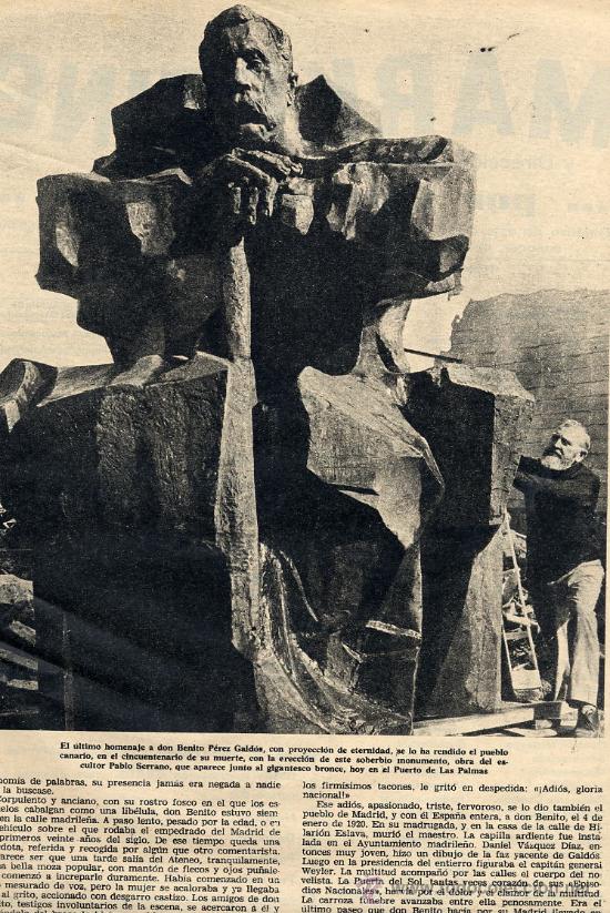 Coleccionismo de revistas y peri&oacute;dicos: BENITO PEREZ GALDOS 1970 ESCULTURA PABLO SERRANO HOJA REVISTA