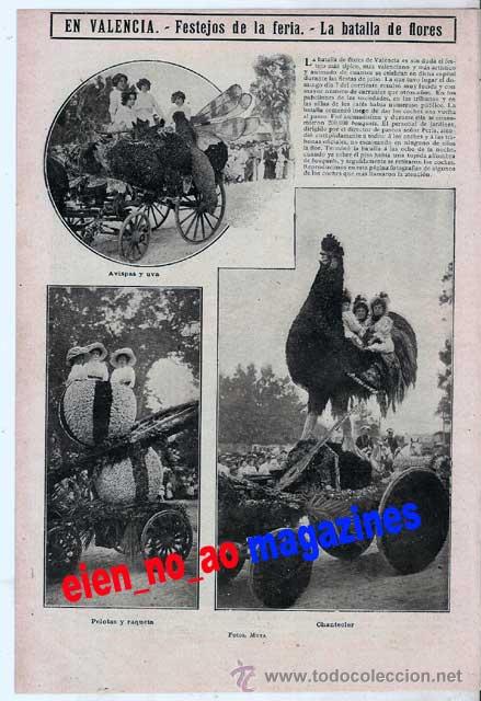 Collezionismo di Riviste e Giornali: Hoja de revista~1910 Valencia festejos batalla de las flores~Vilanova i la Geltru, fiesta mayor