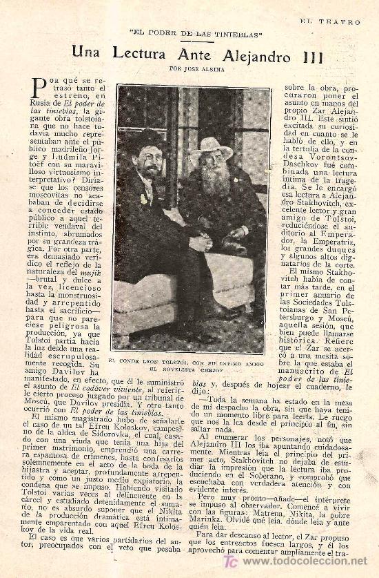 Coleccionismo de Revistas y Peri&oacute;dicos: * TOLSTOI * CENSURA * Una lectura ante Alejandro III/ por Jos&eacute; Alsina- 1927