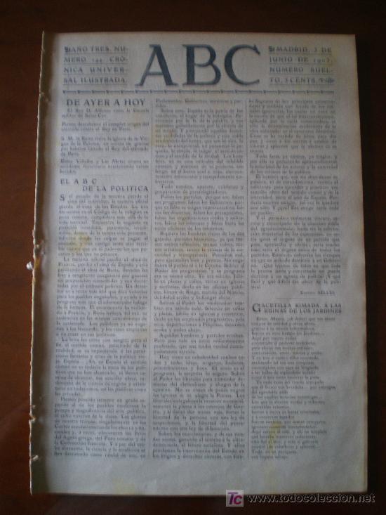 Coleccionismo de revistas y peri&oacute;dicos: ABC N&ordm; 144 (03/06/05) VIAJE DE ALFONSO XIII A PARIS GUADALAJARA INGENIEROS