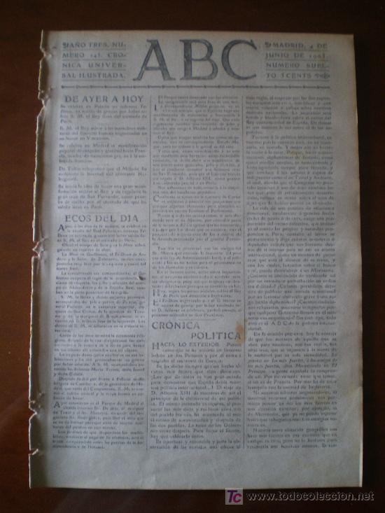 Coleccionismo de revistas y peri&oacute;dicos: ABC N&ordm; 145 (04/06/05) VIAJE DE ALFONSO XIII A PARIS GUADALAJARA INGENIEROS