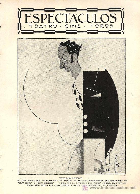 Sammeln von Zeitschriften und Zeitungen: Caricatura del actor William Powell por Cebri&aacute;n-1929
