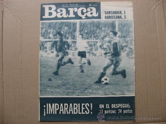 Coleccionismo de revistas y peri&oacute;dicos: BARSA,N&ordm; 949 DEL 22 DE ENERO DE 1974.FOTOS PAGINAS CENTRALES,SANTANDER 1 BARCELONA 3.