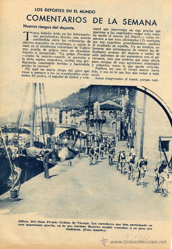 Coleccionismo de revistas y peri&oacute;dicos: CICLISMO 1934 VUELTA VIZCAYA ONDARROA  2 HOJAS  REVISTA