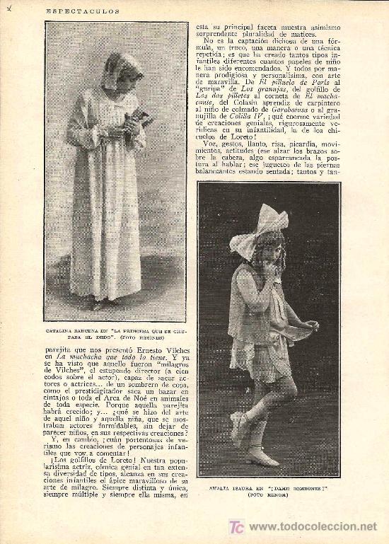 Coleccionismo de Revistas y Peri&oacute;dicos: * TEATRO * Int&eacute;rpretes para personajes infantiles: Loreto Prado, Narcis&iacute;n, Aurora Redondo...- 1928