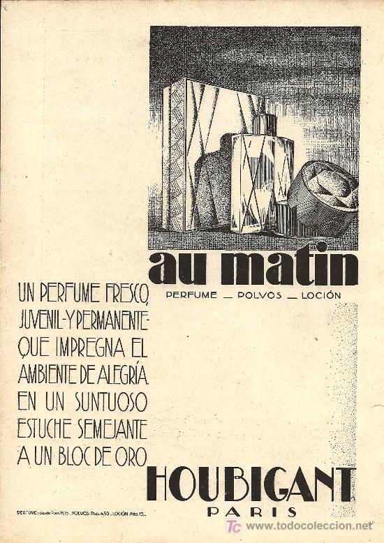 Coleccionismo de revistas y peri&oacute;dicos: Publicidad cosm&eacute;tica: Au Mat&iacute;n, perfumes polvos y loci&oacute;n de Houbigant, Par&iacute;s - 1929