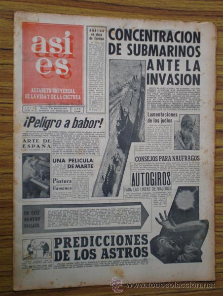 Coleccionismo de revistas y peri&oacute;dicos: Peri&oacute;dico .. ASI  ES .. Concentraci&oacute;n de submarinos ante la invasi&oacute;n 1943