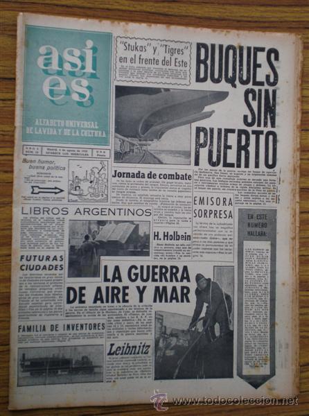 Coleccionismo de revistas y peri&oacute;dicos: Peri&oacute;dico .. ASI  ES .. Buques sin puerto / la guerra de aire y mar 1943