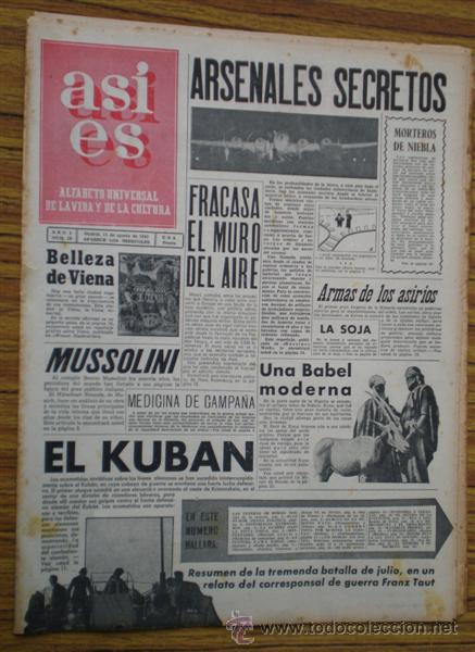 Coleccionismo de revistas y peri&oacute;dicos: Peri&oacute;dico .. ASI  ES .. Arsenales secretos / fracasa el muro del aire 1943