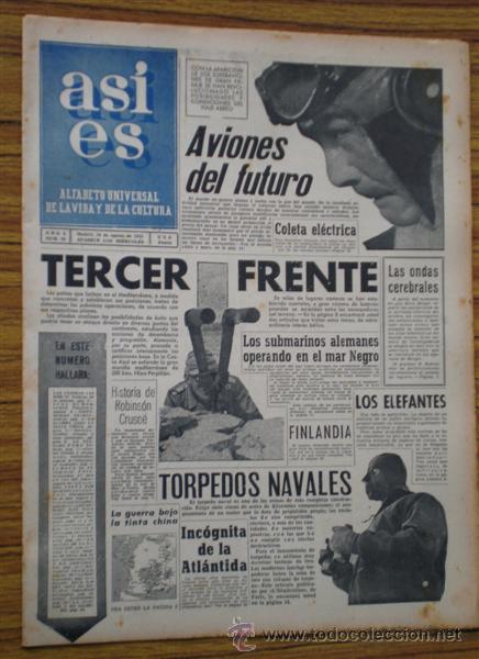 Coleccionismo de revistas y peri&oacute;dicos: Peri&oacute;dico .. ASI  ES .. Aviones del futuro / tercer frente 1943