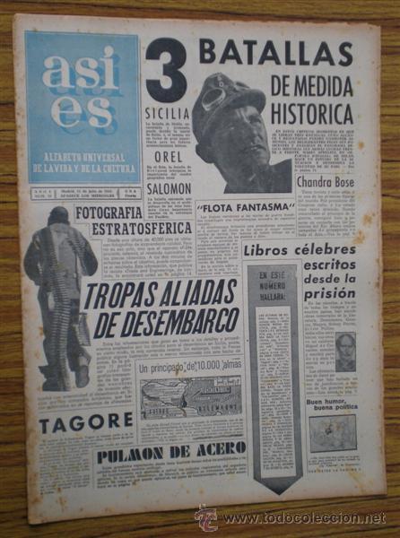 Coleccionismo de revistas y peri&oacute;dicos: Peri&oacute;dico .. ASI  ES .. Sicilia 3 batalla / tropas aliadas de desembarco 1943