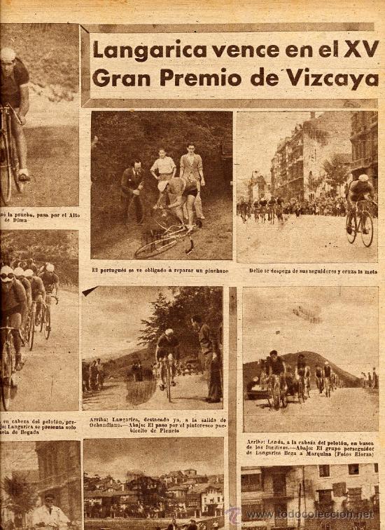 Coleccionismo de revistas y peri&oacute;dicos: CICLISMO 1945 VIZCAYA LANGARICA HOJA REVISTA