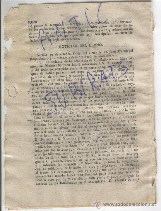 Coleccionismo de Revistas y Peri&oacute;dicos: DIARIO TARRAGONA A&Ntilde;O 1809 GUERRA DE INDEPENDENCIA GUADALAJARA EL EMPECINADO YUNQUERA BUITRAGO