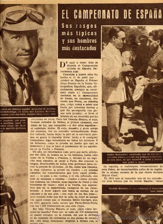 Coleccionismo de revistas y peri&oacute;dicos: CICLISMO 1946 CA&Ntilde;ARDO CAMPEONATO ESPA&Ntilde;A 2 HOJAS REVISTA