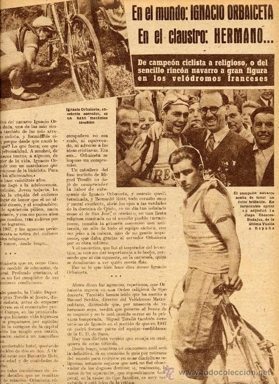 Coleccionismo de revistas y peri&oacute;dicos: CICLISMO 1947 IGNACIO ORBAICETA HOJA REVISTA