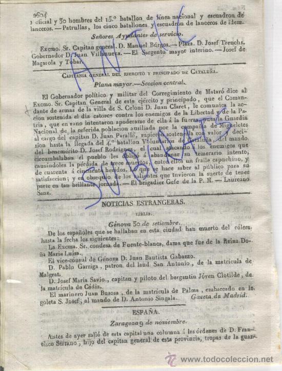 Coleccionismo de Revistas y Peri&oacute;dicos: DIARIO.BARCELONA.19-11-1835.CARLISMO.PRIMERA GUERRA CARLISTA.SANT CELONI.DURANGO.BELCHITE.MATARO.