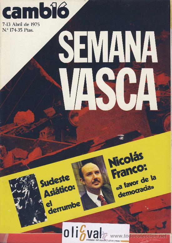 Coleccionismo de Revistas y Peri&oacute;dicos: Revista  Cambio16-N&ordm;174 Marzo 1975-Semana Vasca-Nicolas Franco-A favor de la democracia.