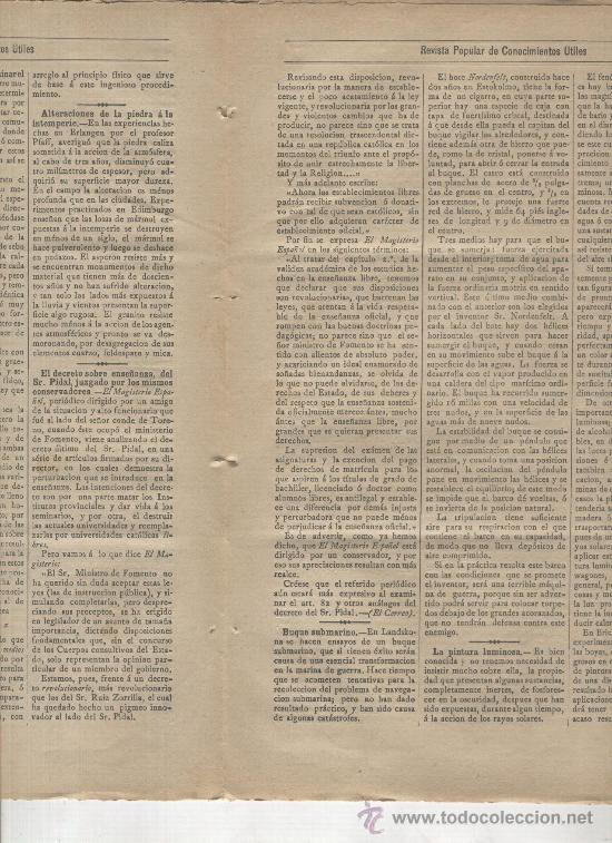 Coleccionismo de Revistas y Peri&oacute;dicos: REVISTA A&Ntilde;O 1885 PATATAS MENENDEZ PIDAL. MAGISTERIO.MAESTROS.SUBMARINOS. SUECOS. ARCANOS.AZORES.