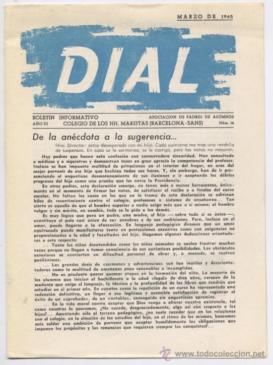 Coleccionismo de Revistas y Peri&oacute;dicos: BOLETIN INFORMATIVO *DIAL* - HH. MARISTAS (BARCELONA-SANS) - MARZO 1965