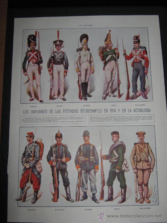 Collectionnisme de Revues et Journaux: RECORTE ORIGINAL DE LA REVISTA LA ESFERA, UNIFORMES MILITARES 1814 COMPARADOS CON 1914