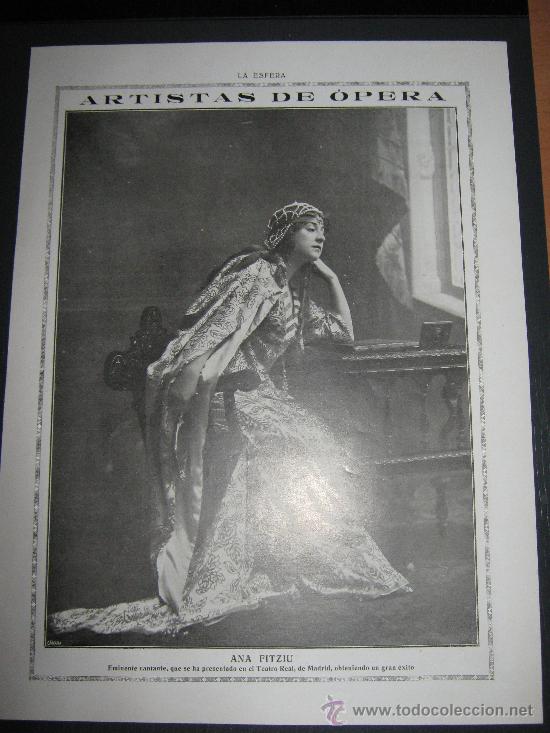 Coleccionismo de Revistas y Peri&oacute;dicos: RECORTE ORIGINAL DE LA REVISTA LA ESFERA, LAMINA DEDICADA A ARTISTAS DE LA OPERA, ANA FITZIU