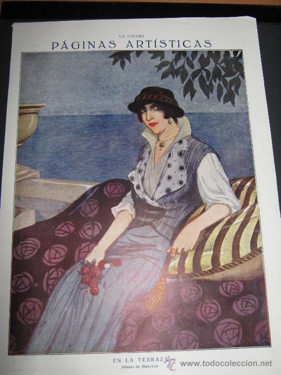 Collection Magazines and Newspapers: RECORTE ORIGINAL DE LA REVISTA LA ESFERA, LAMINA DE ARTE DECORATIVO, DIBUJO DE MANCHON