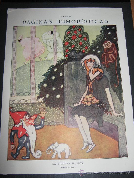 Collection Magazines and Newspapers: RECORTE ORIGINAL DE LA REVISTA LA ESFERA, LAMINA HUMORISTICA, DIBUJO DE KOKI