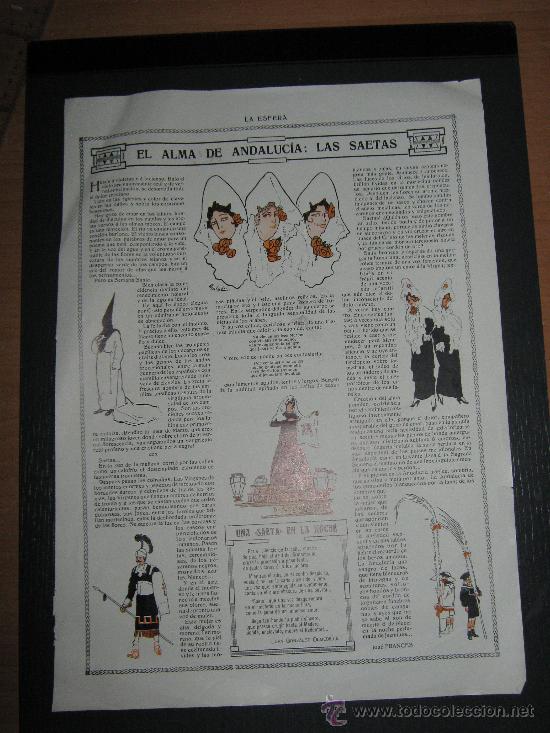 Collection Magazines and Newspapers: RECORTE ORIGINAL DE LA REVISTA LA ESFERA ARTICULO DEDICADO A LAS SAETAS POR JOSE FRANCES